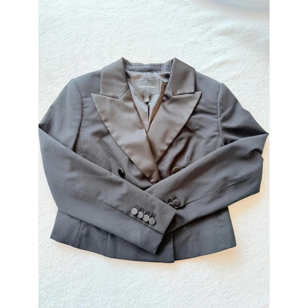 Banana Republic Mens Black Double Breasted Tuxedo Blazer Satin Lapel Size 2P